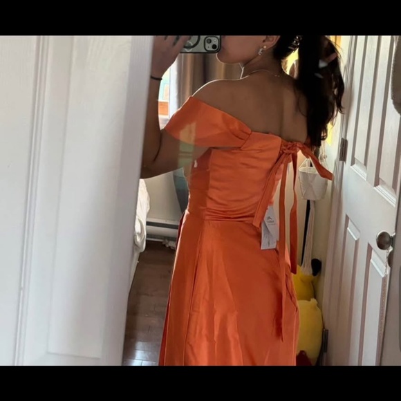 Orange Prom Dress With Leg Slit - Picture 2 of 4
